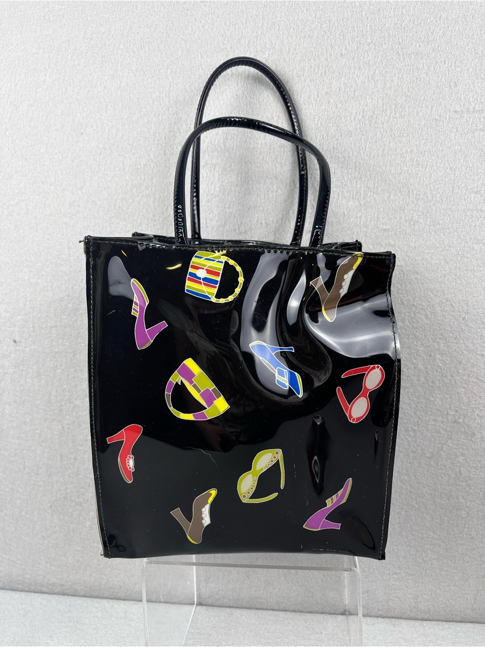 Rare Y2K Vintage Bloomingdale's Little Black Tote Purse Vinyl Shoe Lover Bag